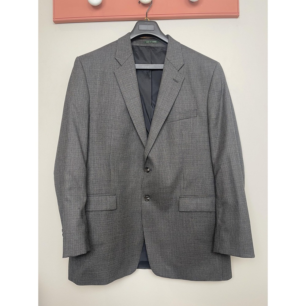 Lauren Ralph Lauren Blazer Mens 48 Long Gray Houndstooth 100% Wool Made Canada